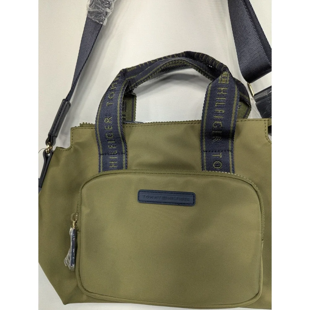 NWT‎ Tommy Hilfiger Olive Green Nylon Tote Bag Crossbody Adjustable Strap
